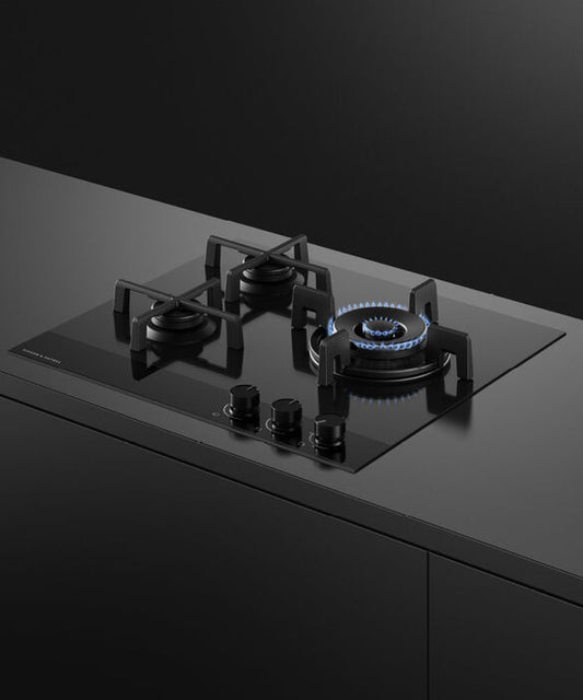 Fisher & Paykel CG603DLPGB4 60cm 3 Burner Gas Hob - Black Glass
