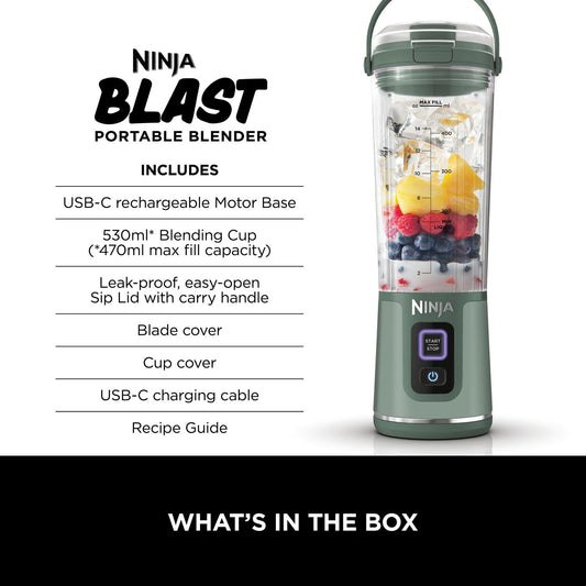 Ninja BC151UKEM Cordless Portable Motorised/Compact Blender - Emerald Green