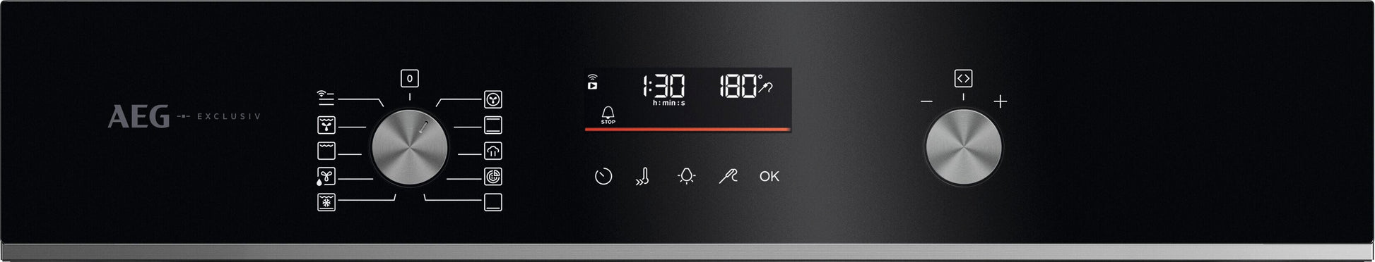 AEG GA5PB50FAB 59.5cm Built In Electric Single Oven - Gloss Black with Steel Trim