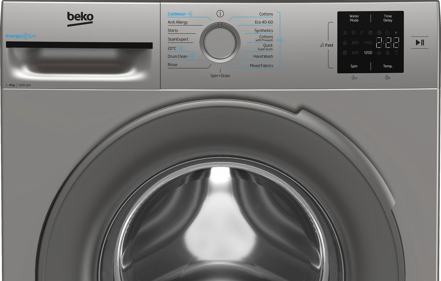 Beko BMN3WT3841S 8kg 1400 Spin EnergySpin Washing Machine - Silver