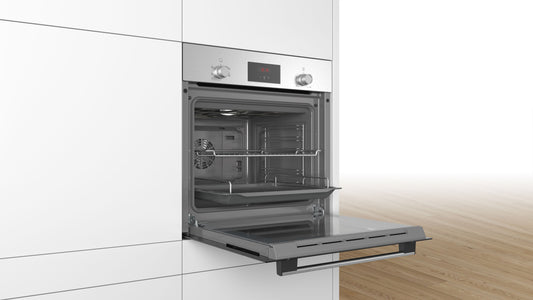 Bosch HHF113BR0B 59.4cm Serie 2 Built In Electric Single Oven with 3D Hot Air - Stainless Steel