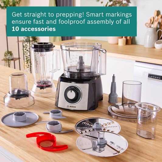 Bosch MCM3501MGB MultiTalent 3 Compact 800W Food Processor - Black & Stainless Steel