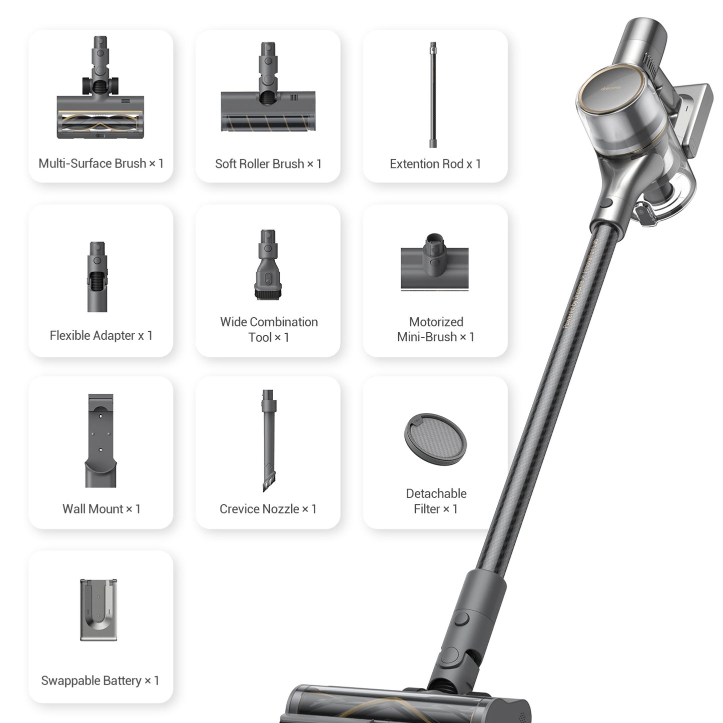 Dreame DRMVTV97A R20 Cordless Stick Vacuum - 90 Minutes Run Time - Grey