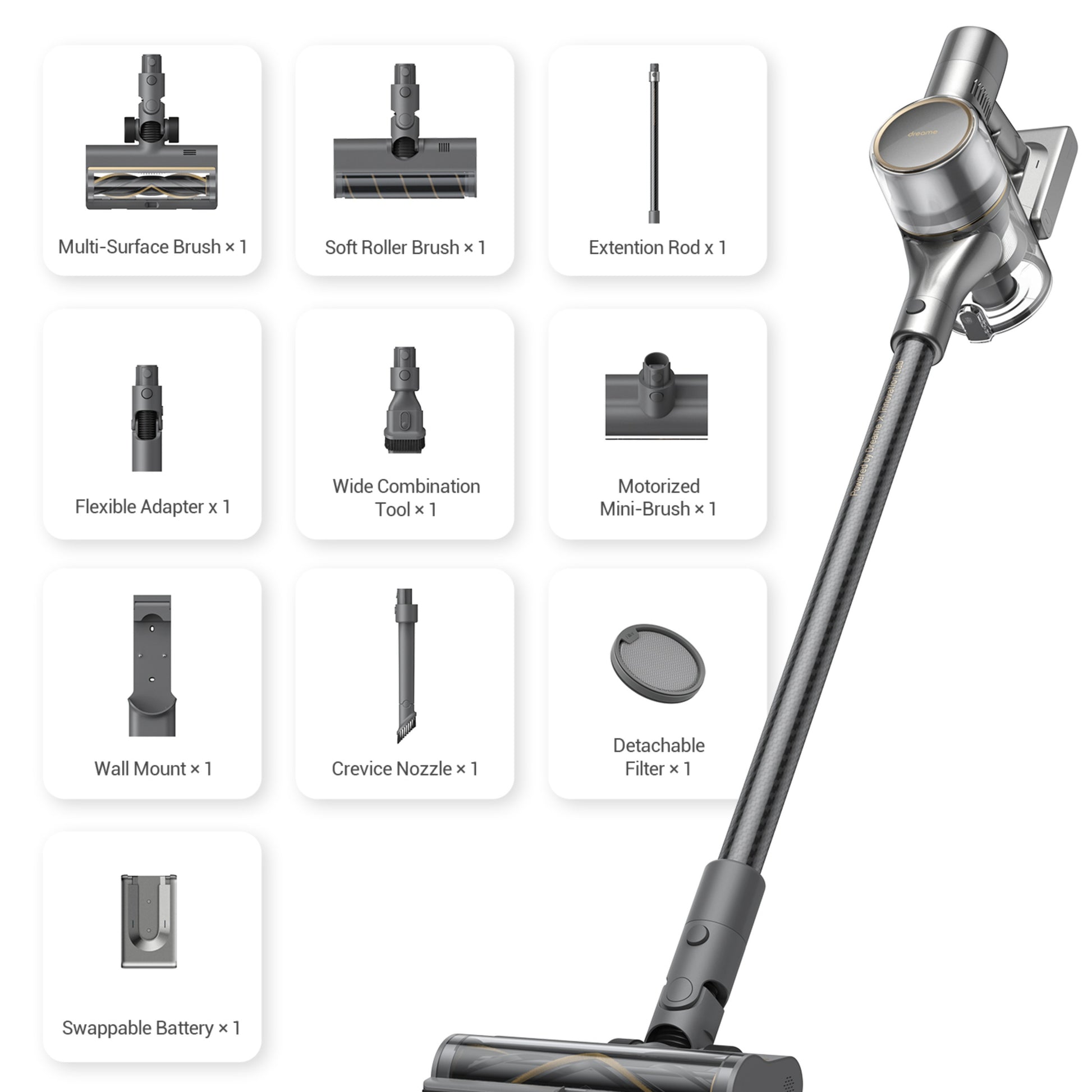 Dreame DRMVTV97A R20 Cordless Stick Vacuum - 90 Minutes Run Time - Grey