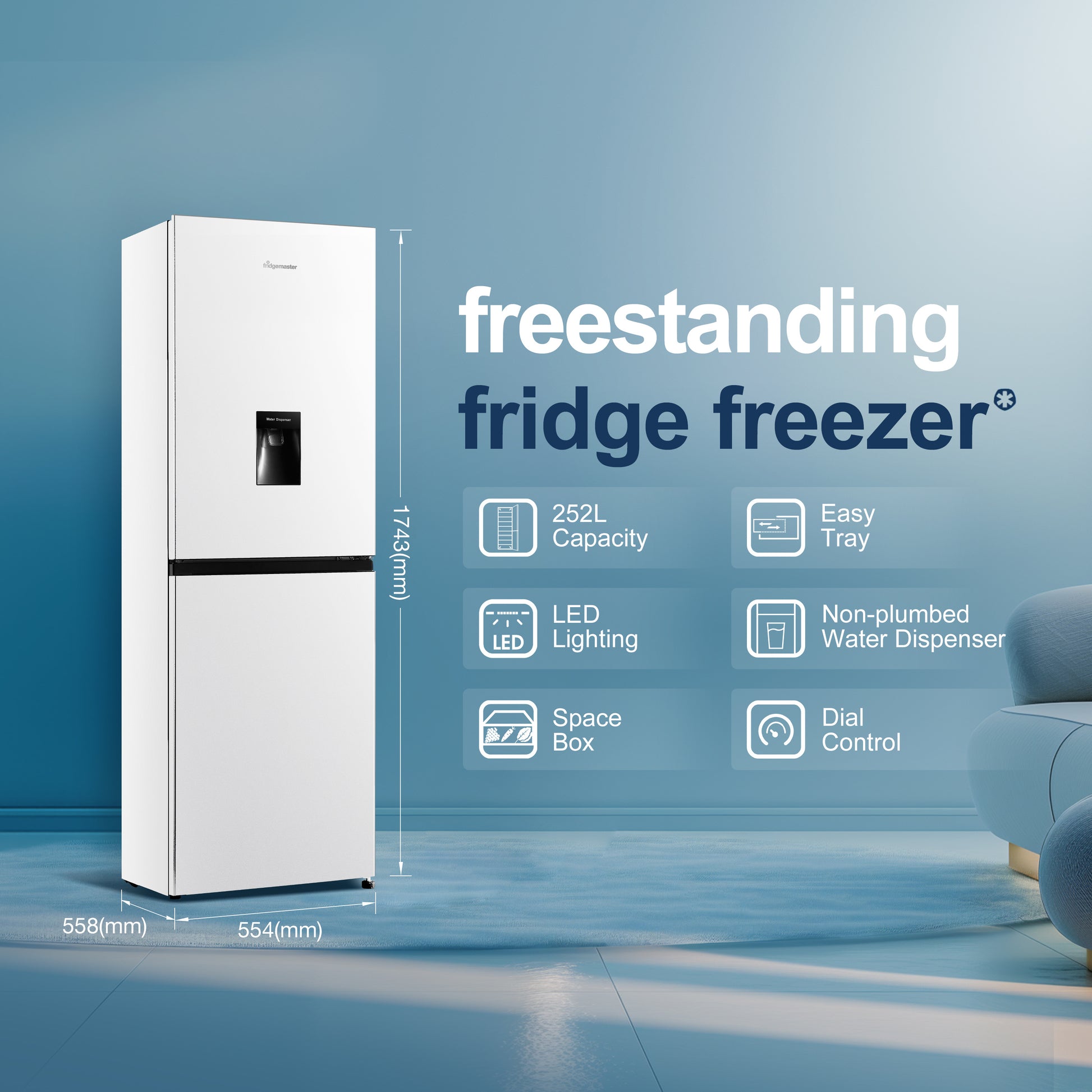 Fridgemaster MC55240DE 50/50 Non-Plumbed Freestanding Fridge Freezer – White