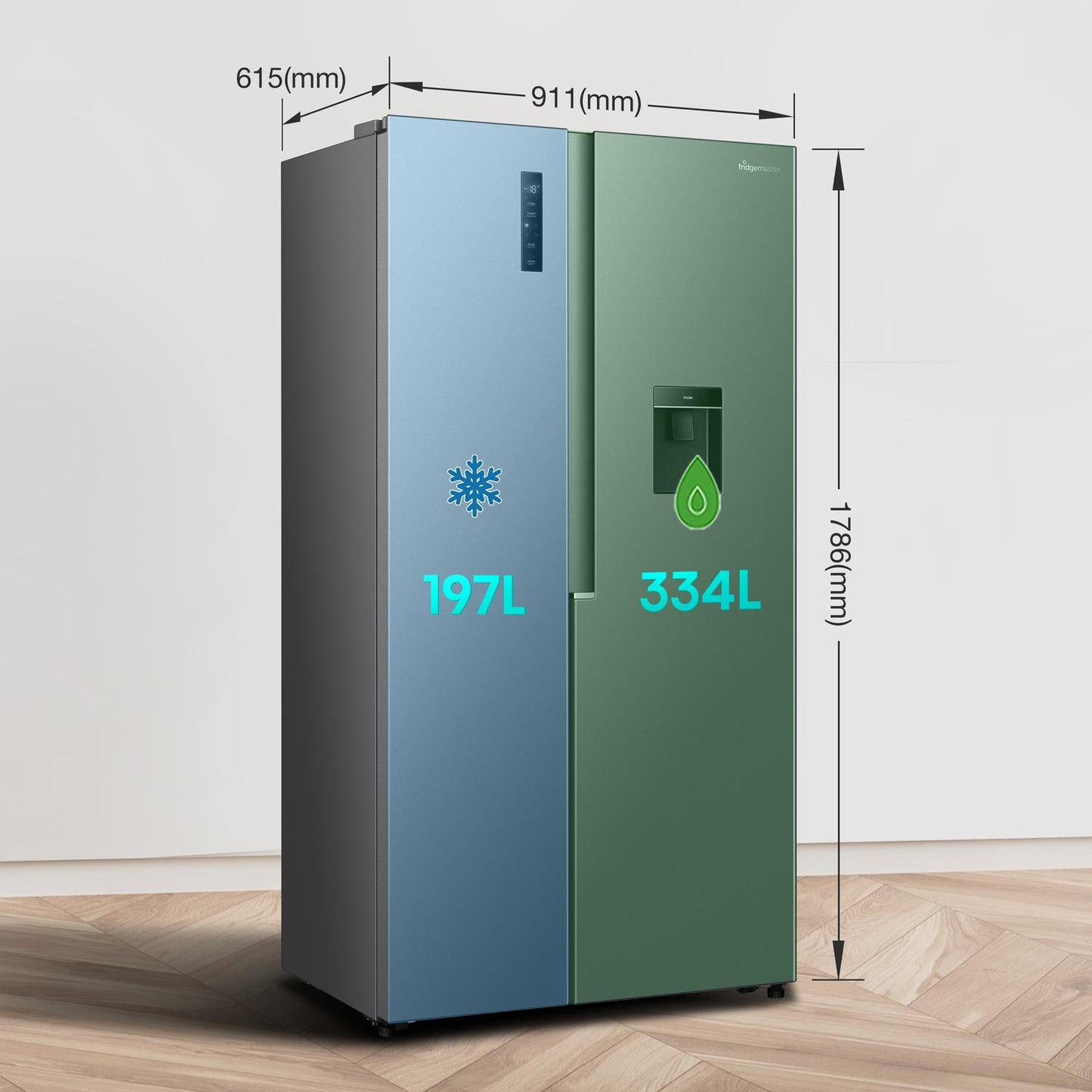 Fridgemaster MS91558DES 91.1cm 60/40 Total No Frost American Fridge Freezer - Silver