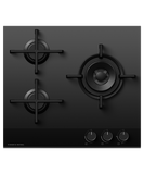 Fisher & Paykel CG603DLPGB4 60cm 3 Burner Gas Hob - Black Glass