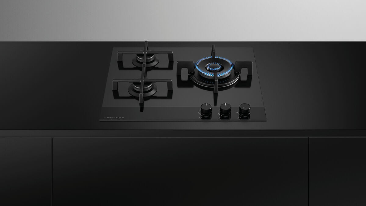 Fisher & Paykel CG603DNGGB4 60cm 3 Burner Gas Hob - Black Glass