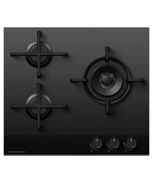 Fisher & Paykel CG603DNGGB4 60cm 3 Burner Gas Hob - Black Glass