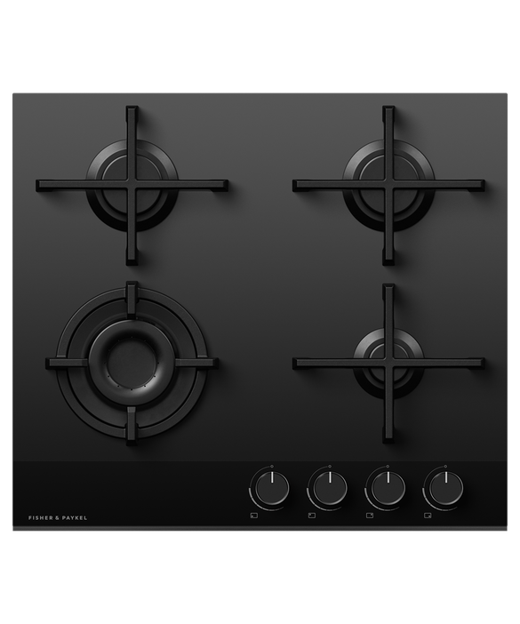 Fisher & Paykel CG604DNGGB4 60cm 4 Burner Gas Hob - Black Glass