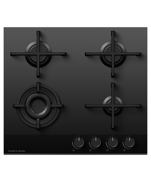 Fisher & Paykel CG604DNGGB4 60cm 4 Burner Gas Hob - Black Glass