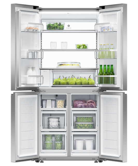 F&P RF500QNUX1 79cm Wifi Connected Plumbed Quad Door Frost Free Fridge Freezer - Stainless Steel