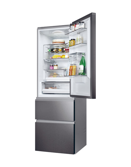Haier HTW5618EWMP 59.5cm 60/40 Frost Free Fridge Freezer - Dark Inox