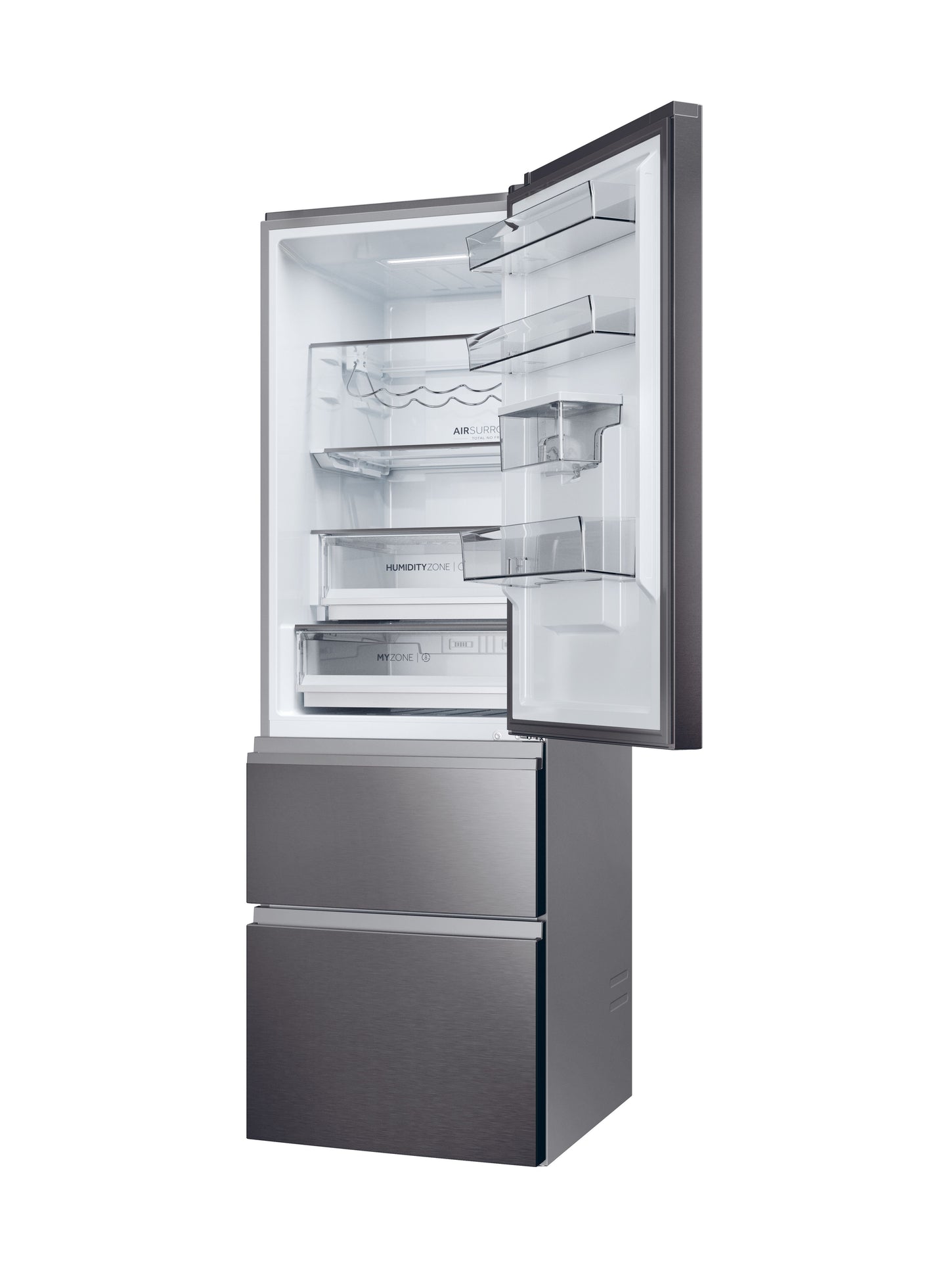 Haier HTW5618EWMP 59.5cm 60/40 Frost Free Fridge Freezer - Dark Inox