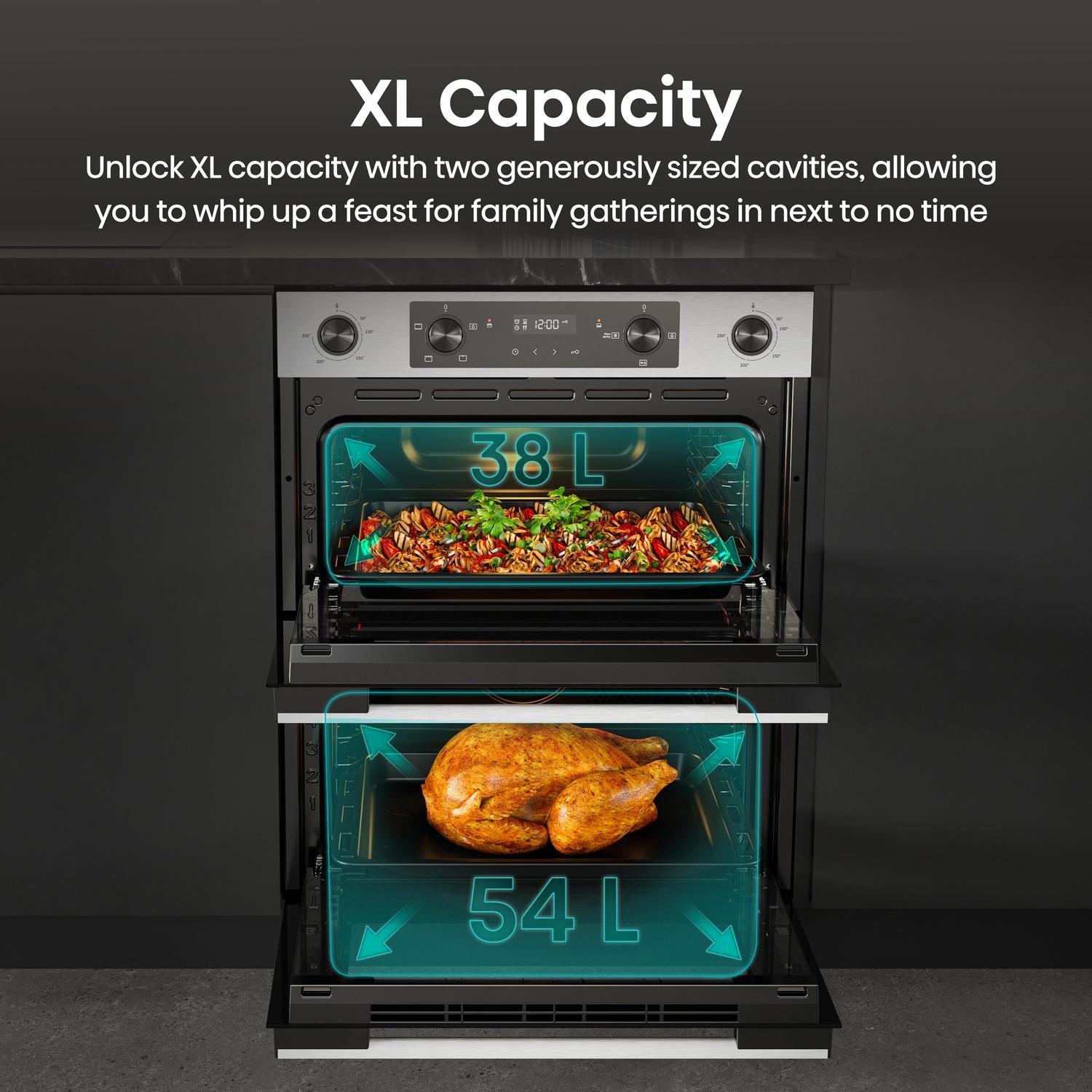 Hisense BUD714221CX 594cm Built Under Electric Double Oven - Black & Stainless Steel