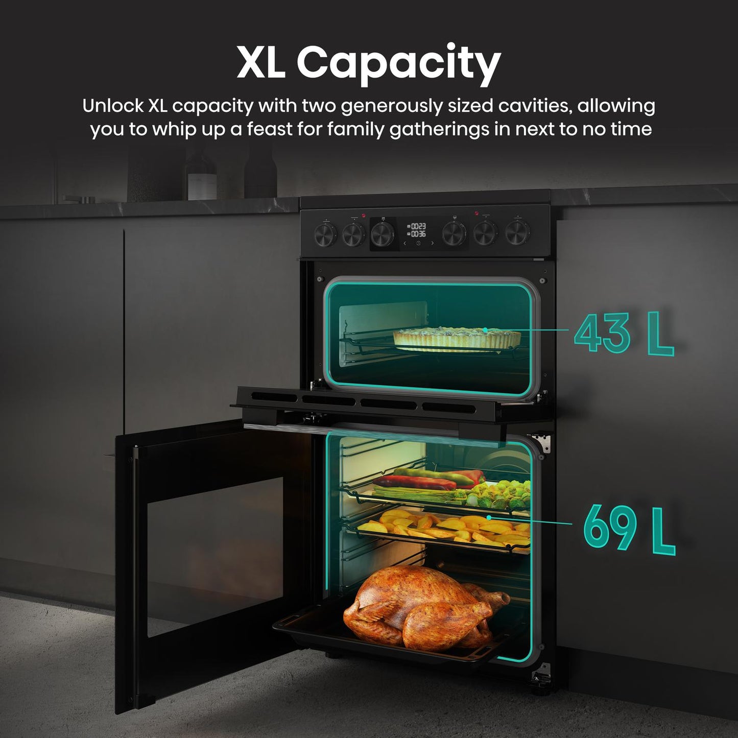 Hisense HDCEC5C10B 50cm Double Oven Electric Cooker with Ceramic Hob - Black