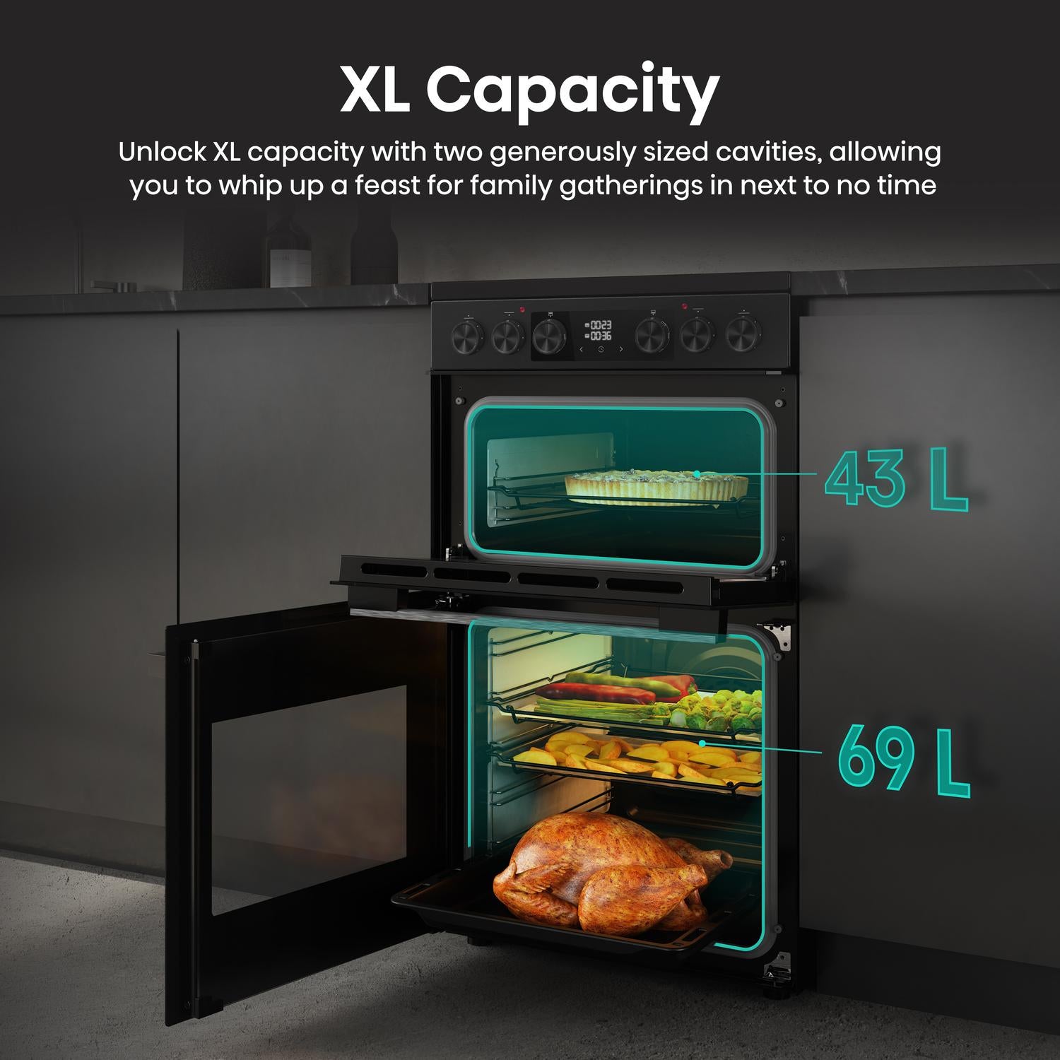 Hisense HDCEC5C10B 50cm Double Oven Electric Cooker with Ceramic Hob - Black