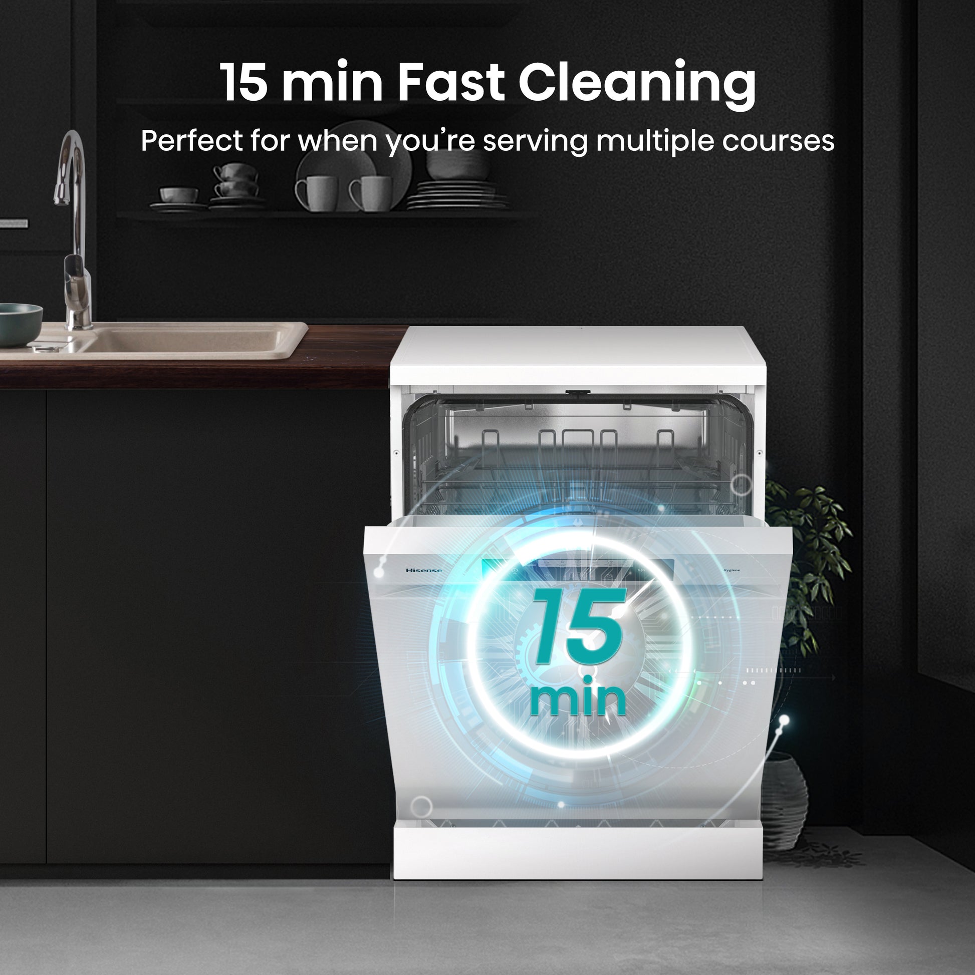 Hisense HS642D90WUK Full-Size Dishwasher - White - 14 Place Settings