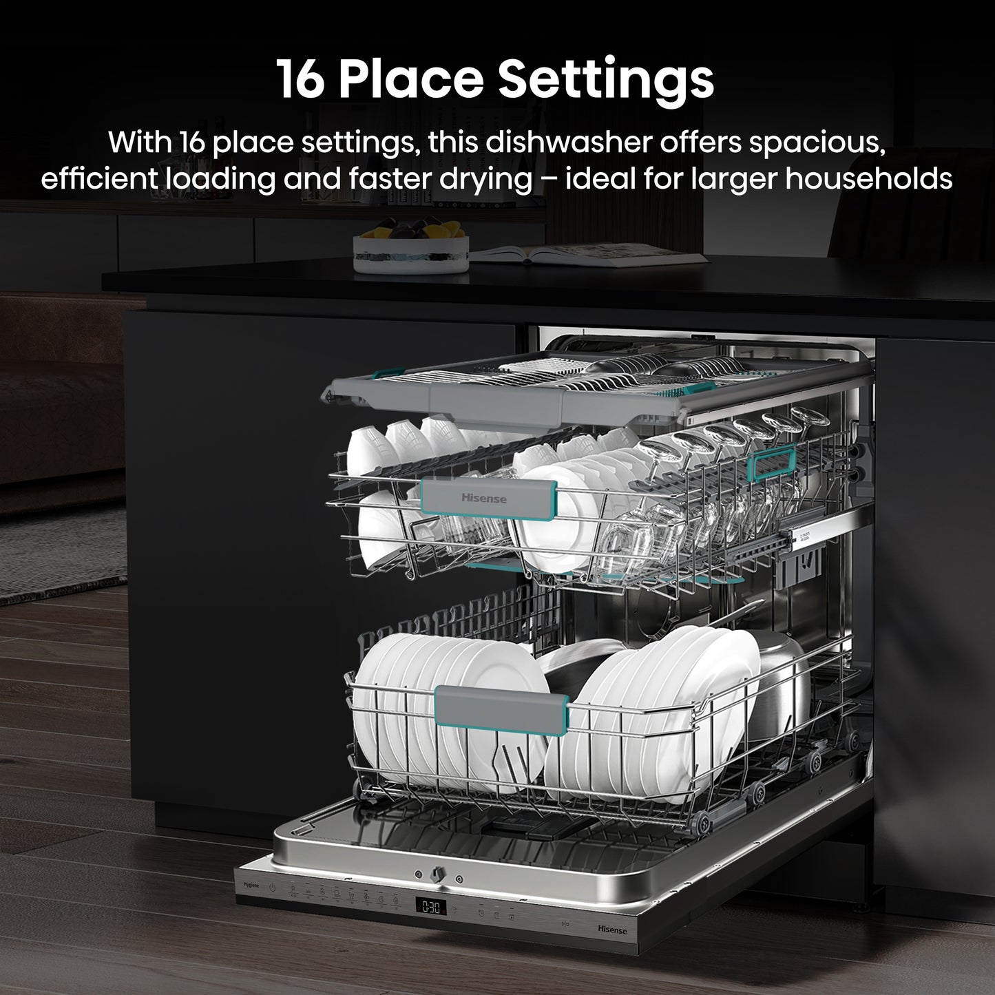 Hisense HV16AUK Full-Size Fully Integrated Dishwasher - 16 Place Settings