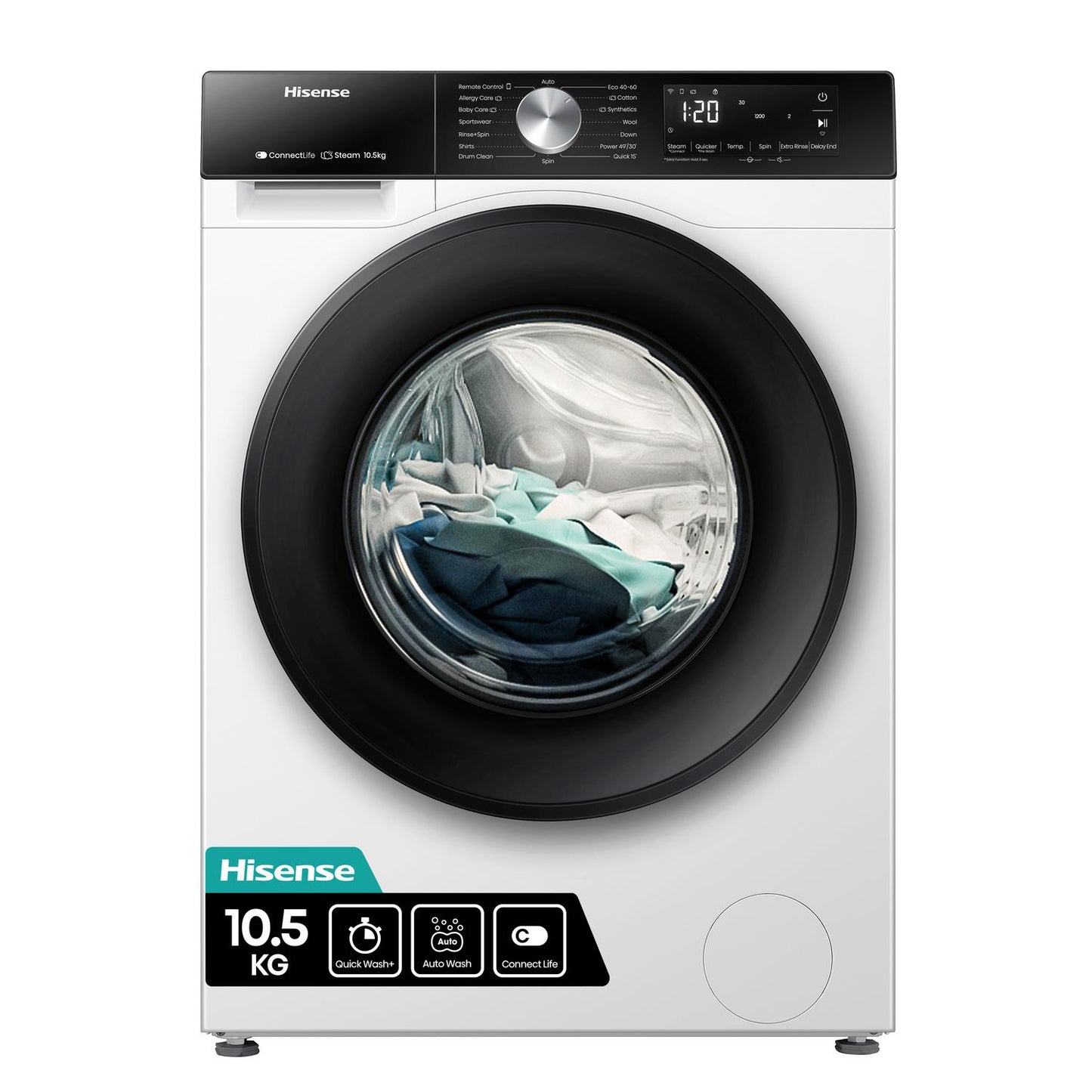 Hisense WF3S1043BW3 10.5kg 1400 Spin Washing Machine - White