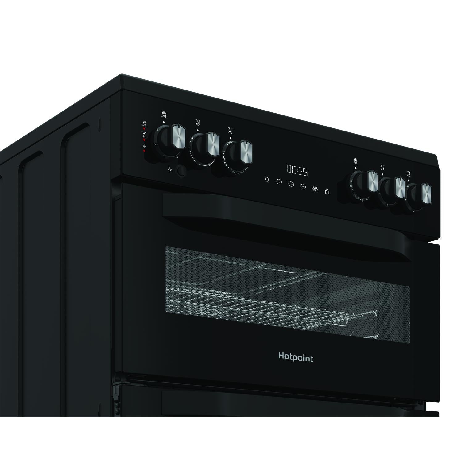 Hotpoint HDE6VDCASB1 50cm Double Oven Electric Cooker with Ceramic Hob - Black