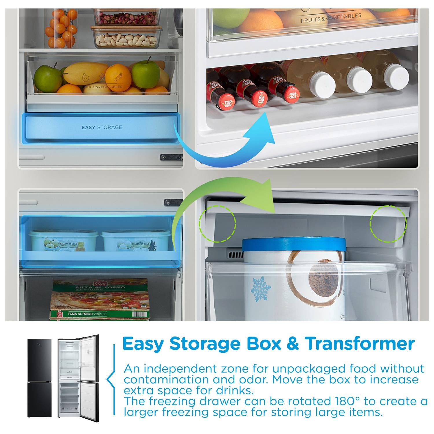 Midea MDRB379FGD30 54.7cm 60/40 Total No Frost Fridge Freezer - Black