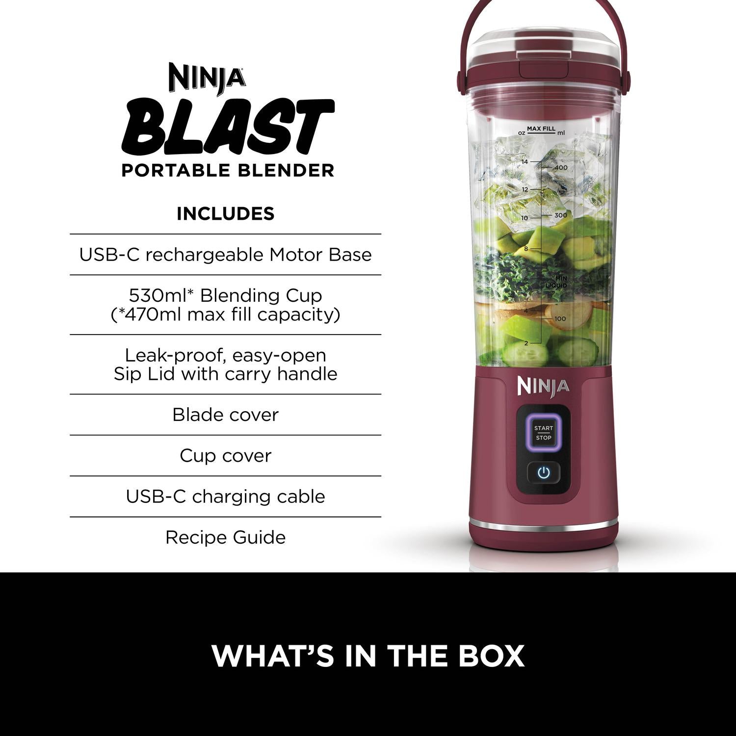 Ninja BC151UKCR Cordless Portable Motorised/Compact Blender - Cranberry