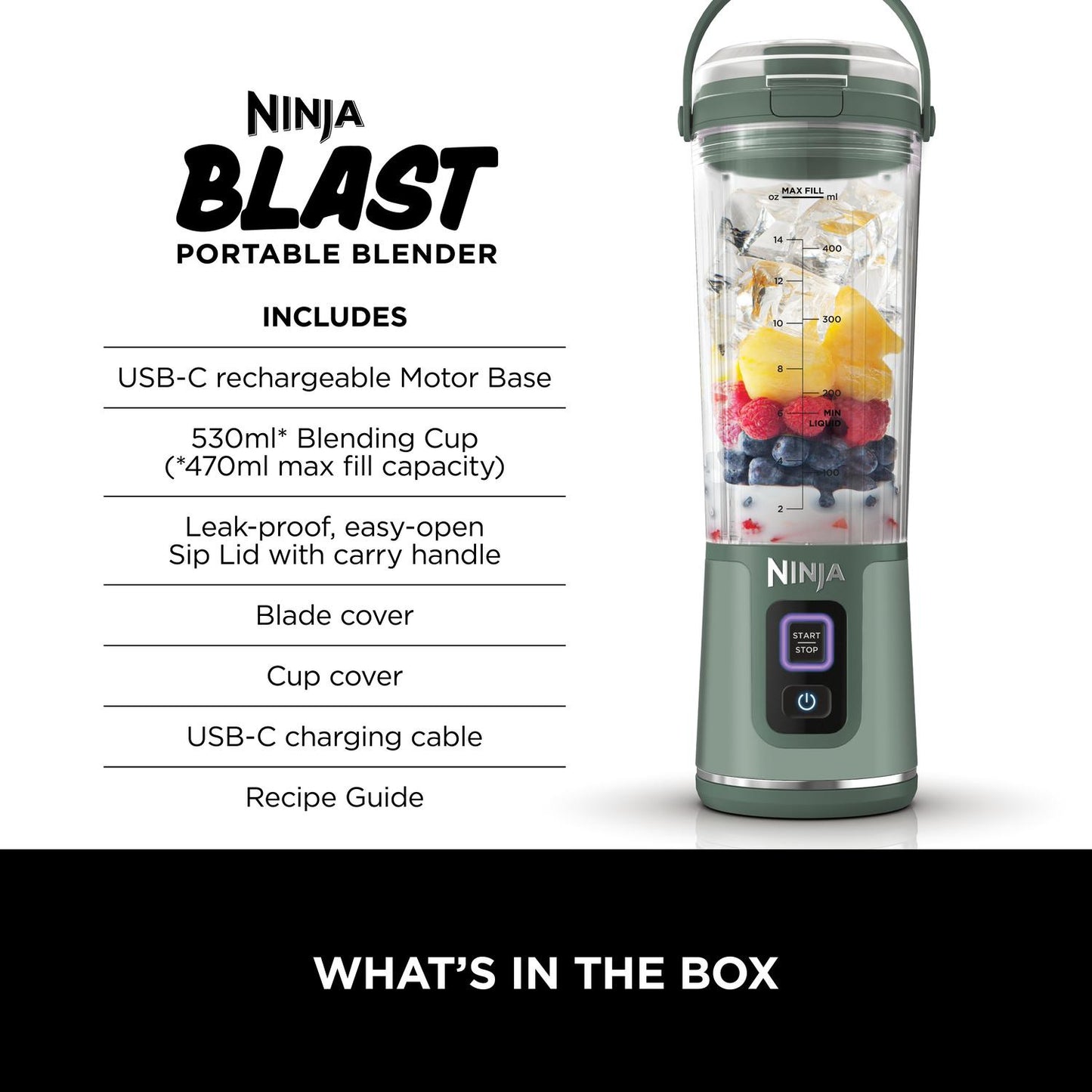 Ninja BC151UKEM Cordless Portable Motorised/Compact Blender - Emerald Green