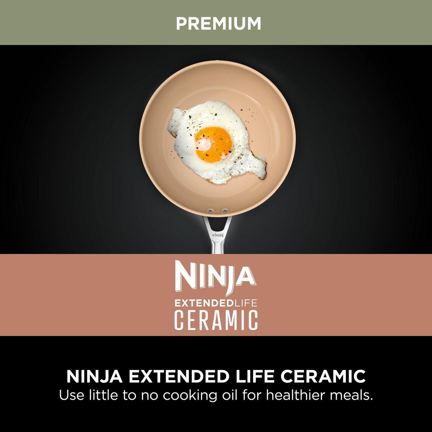 Ninja CW95000UK Ceramic Coated Cookware 5-Piece Set - Apricot & Grey