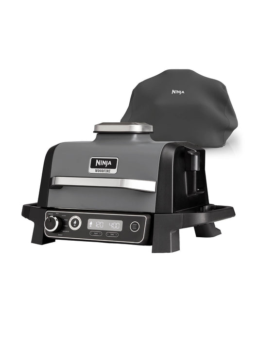Ninja OG703UK Outdoor Woodfire Electric BBQ Grill & Smoker with Cover - Black