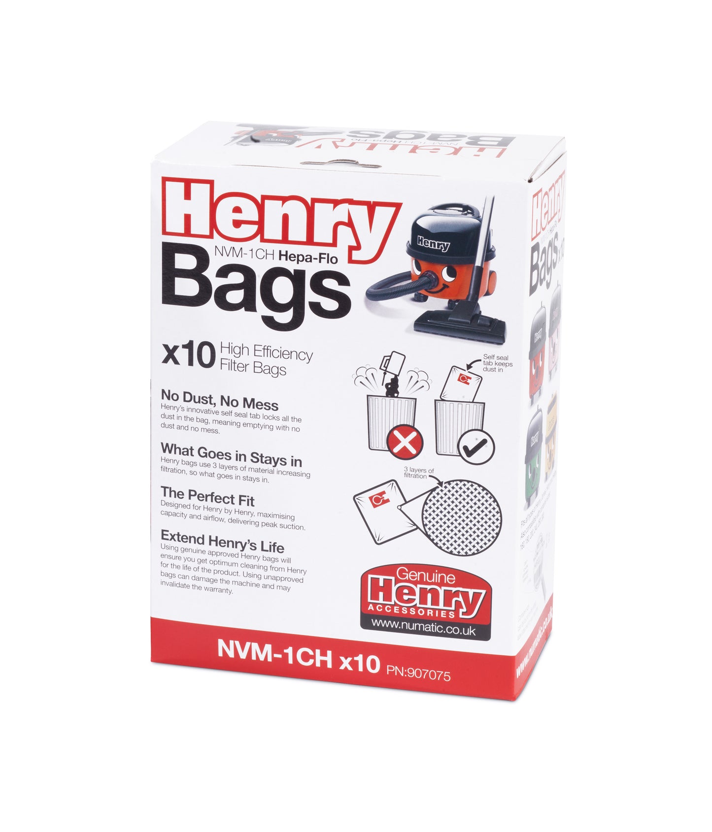 Numatic 907075 Henry HepaFlo Filter Bags - 10 Pack - White