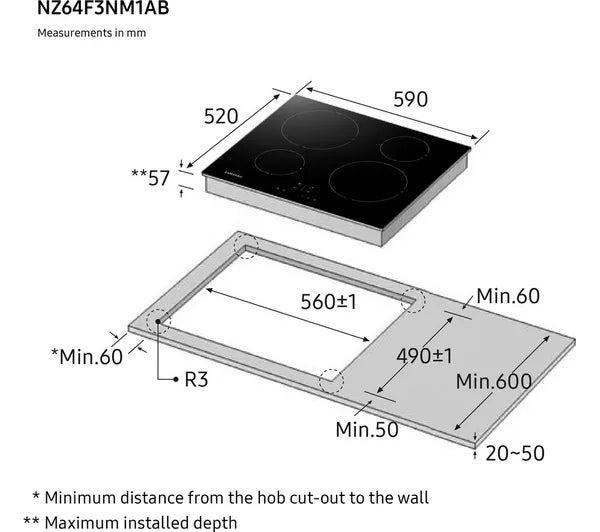 Samsung NZ64F3NM1AB/UR 59cm Induction Hob - Black