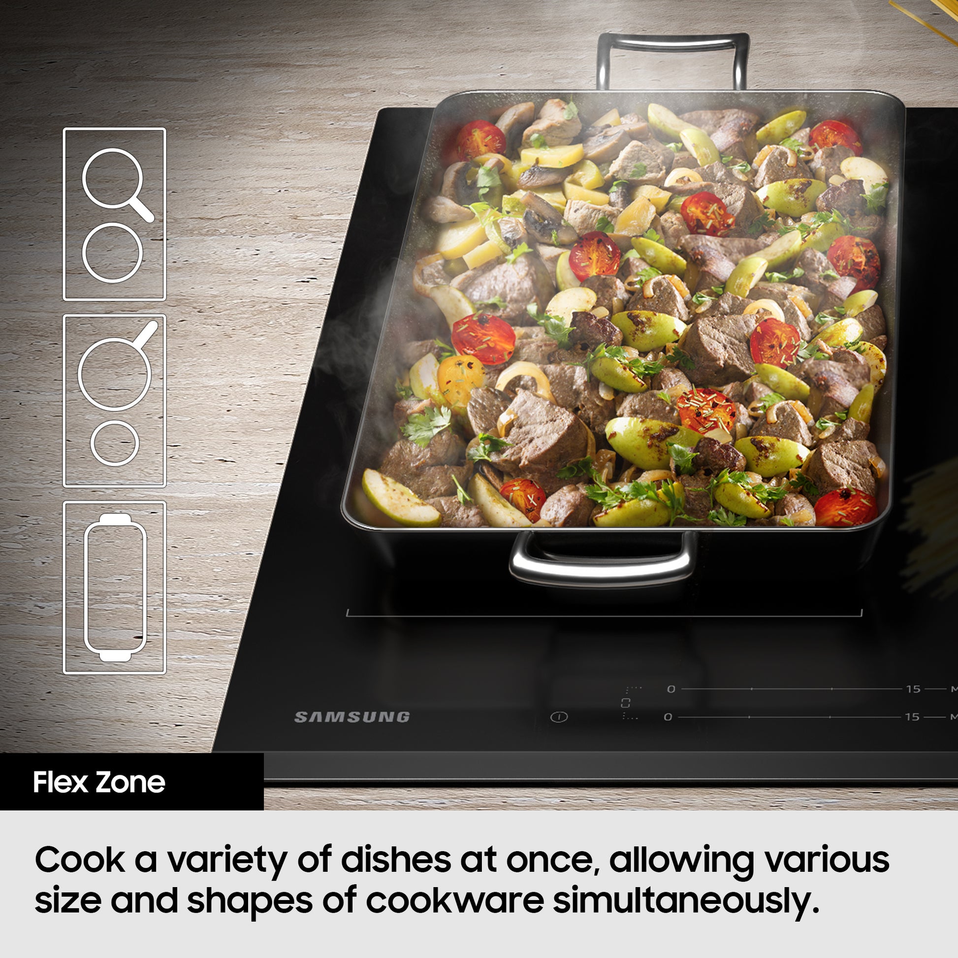 Samsung NZ85C6058FK/U1 Slim Fit 80cm 5 Burner Induction Hob with Flex Zone Plus - Black