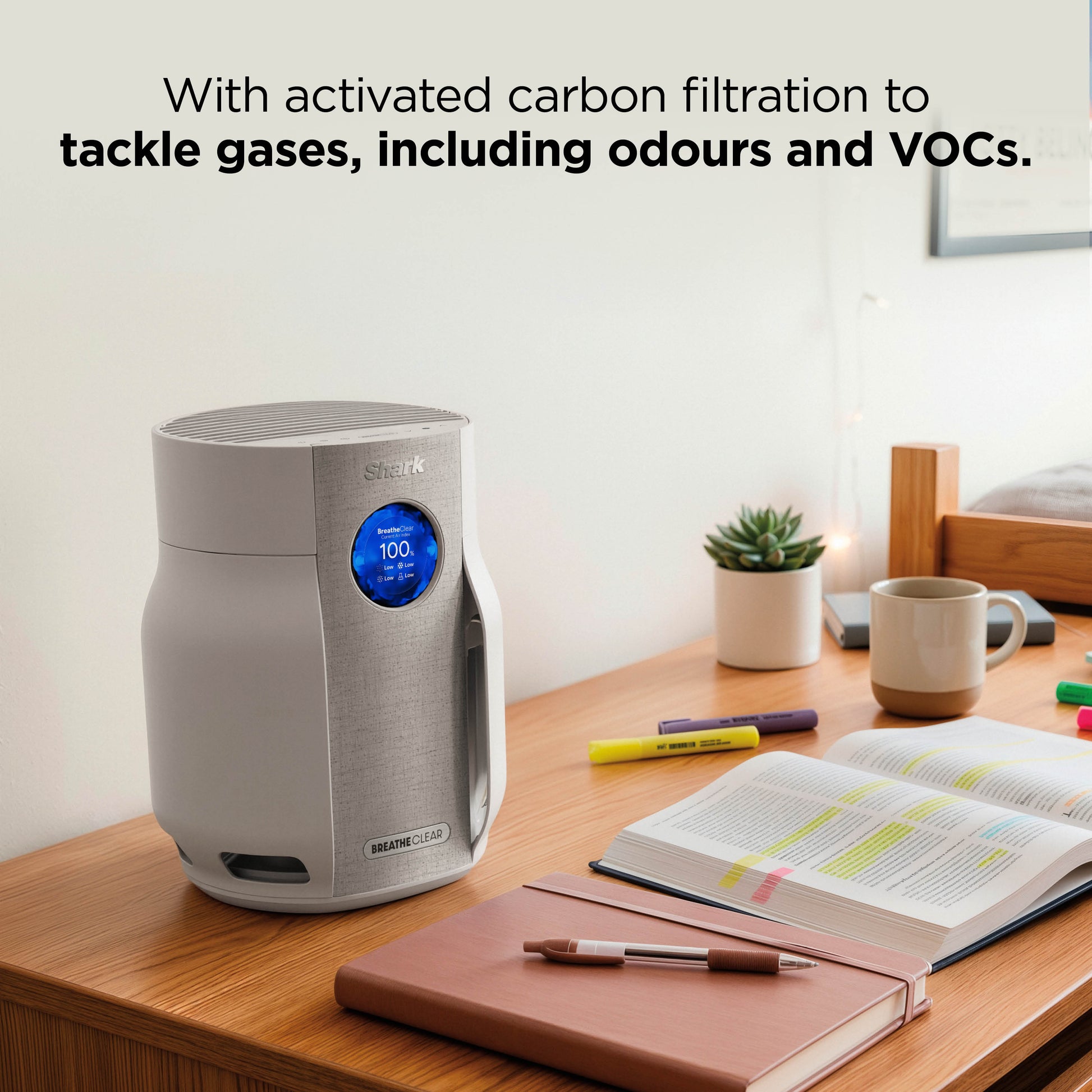 Shark HP062UK BreatheClear Compact Air Purifier with NeverChange6 - Dove