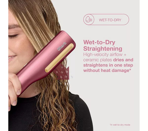 Shark HT401UKPK SilkiPro Straight Hair Straightener + Dryer in One Tool - Pink