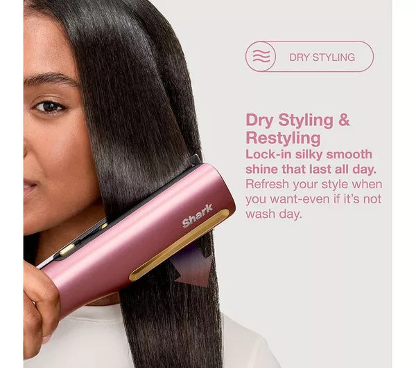 Shark HT401UKPK SilkiPro Straight Hair Straightener + Dryer in One Tool - Pink