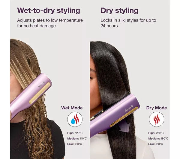 Shark HT401UKPU SilkiPro Straight Hair Straightener + Dryer in One Tool - Purple