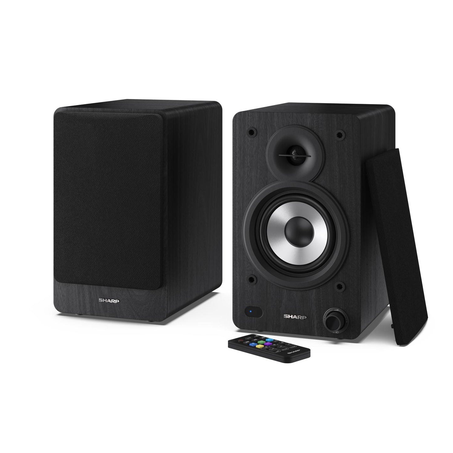 Sharp RPTT100CPSS30 Pair of Wireless Bookshelf Speakers with Automatic Bluetooth Turntable - Black