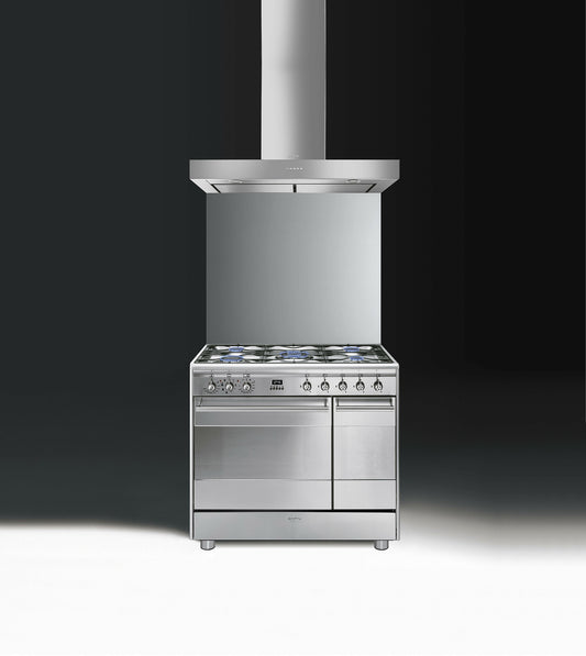 Smeg SCB92MX8 79.7cm Dual Fuel Rangecooker with Double Oven and Gas Hob - Stainless steel