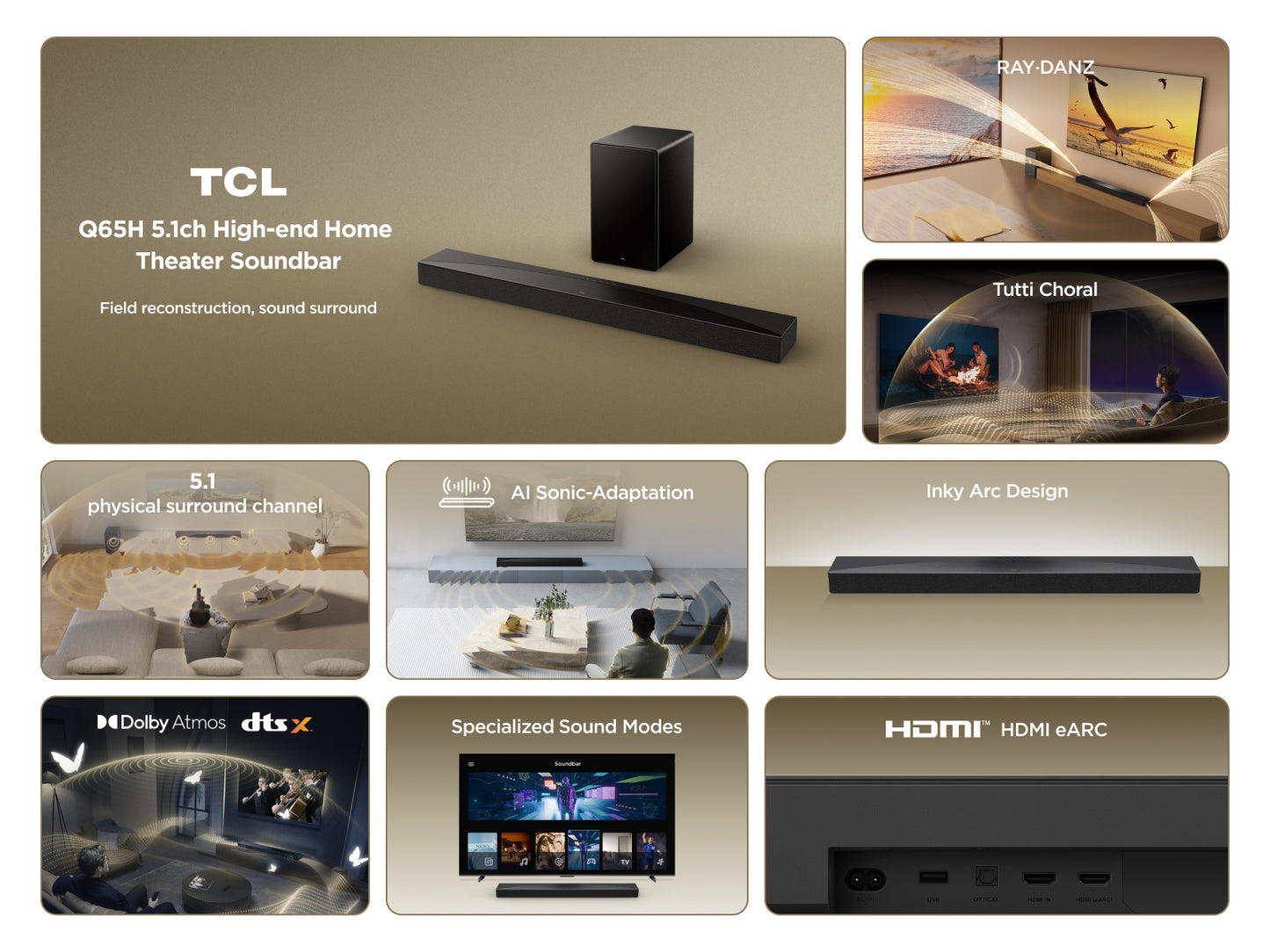 TCL Q65H 5.1 soundbar with Dolby Atmos & Ray Danz technologies - Black