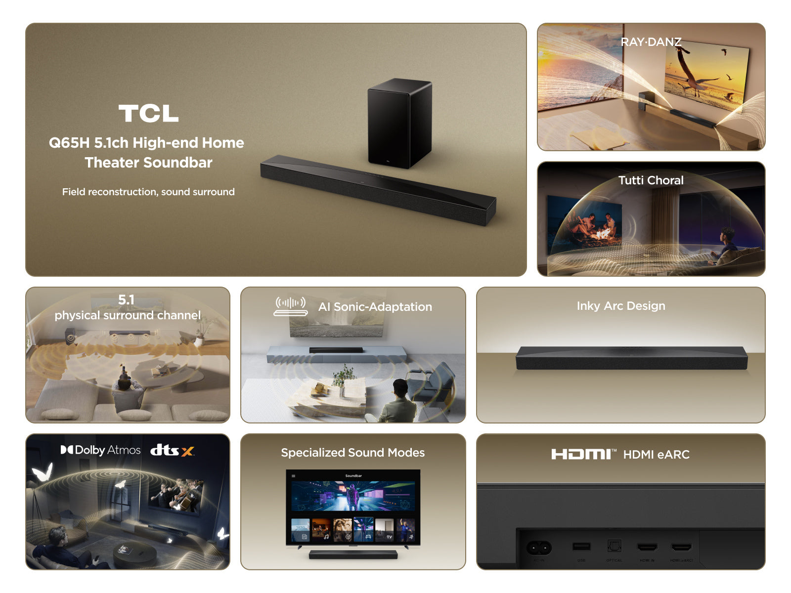 TCL Q65H 5.1 soundbar with Dolby Atmos & Ray Danz technologies - Black