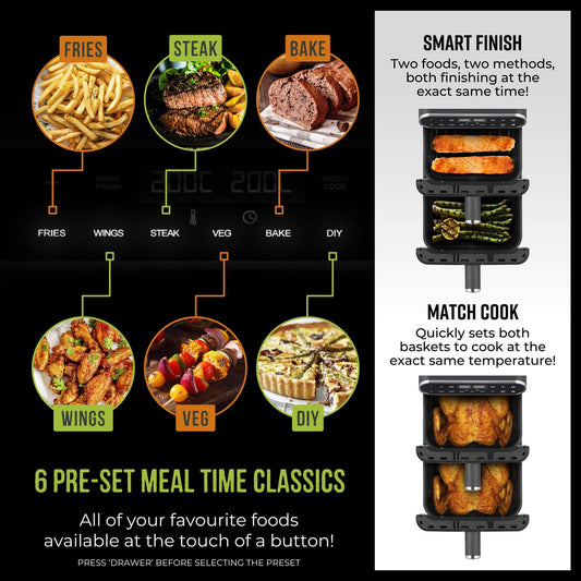 Tower T17190 Vortx 11L Dual Layer Air Fryer - Black with Chrome Trim