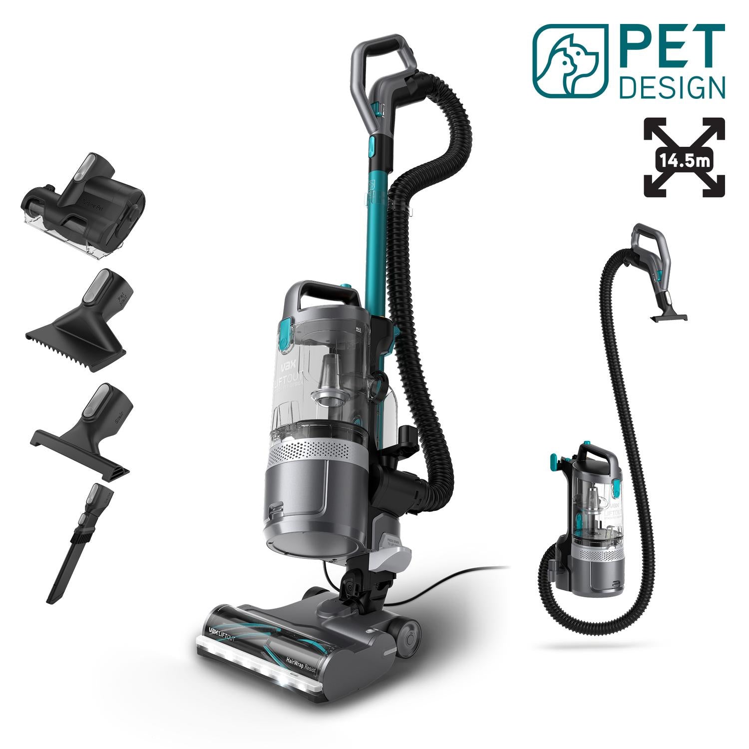Vax CDUP-LORP LiftOut Reach Pet-Design Upright Vacuum Cleaner - Graphite / Teal